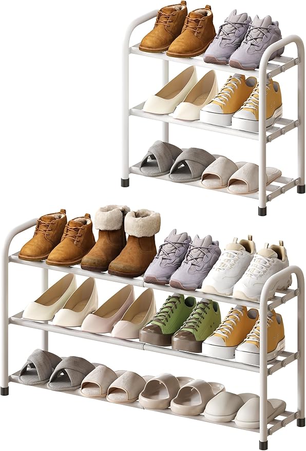 Shoe Rack for Closet, 3-Tier Expandable Closet Shoe Rack Metal Organizer, Heavy Duty Shoe Storage Shelf for Entryway, Doorway, Narrow Space