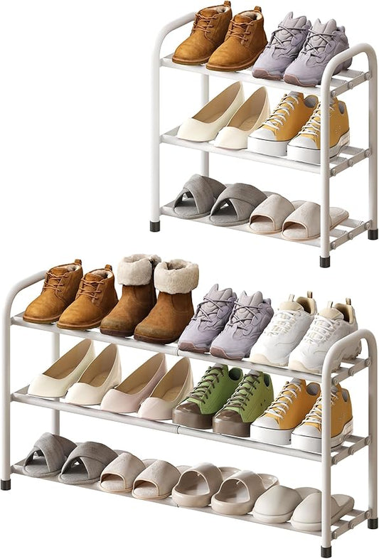 Shoe Rack for Closet, 3-Tier Expandable Closet Shoe Rack Metal Organizer, Heavy Duty Shoe Storage Shelf for Entryway, Doorway, Narrow Space