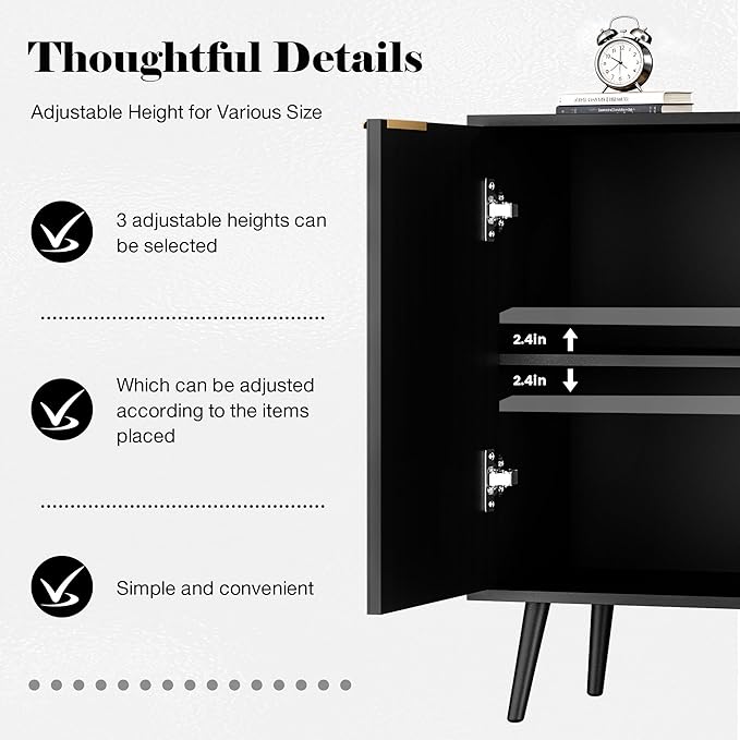 Fluted Buffet Cabinet Sideboard, Storage Cabinet, Modern Accent Cabinet Console Table for Entryway, Living Room, Black