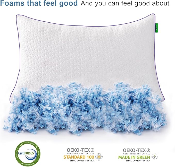 Favorland Cooling Bed Pillows Queen Size Set of 2 - Shredded Memory Foam Pillows for Sleeping 2 Pack - Gel Pillow Adjustable Firm Pillow Soft Pillows for Side Back Stomach Sleepers