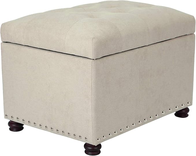 Adeco Classy Cotton Mix Fabric Accents Rectangular Storage Bench Footstool Ottomans & Storage Ottomans, White
