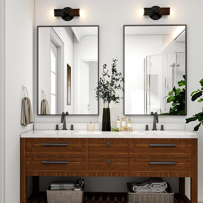 HARRITPURE 24"x32" Framed Bathroom Mirror for Wall Rectangle Mirror Aluminum Alloy Frame Wall-Mounted for Farmhouse Entryway Bedroom Living Room Black