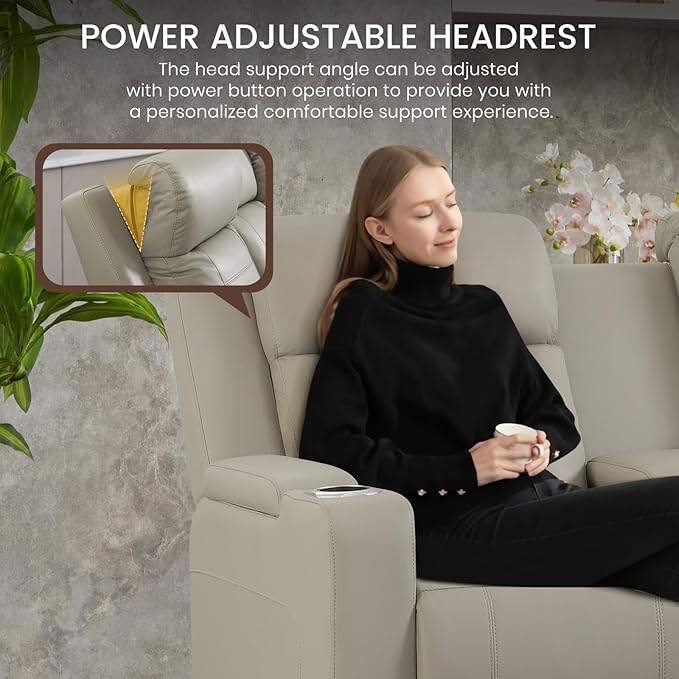 Dual Motor Power Reclining Loveseat with Wireless Charge, Power Loveseat Recliner Sofa with Adjustable Headrest/LED Light/Armrest Storage, Wall Hugger Couches for Living Room (Grey, 2 Seater)