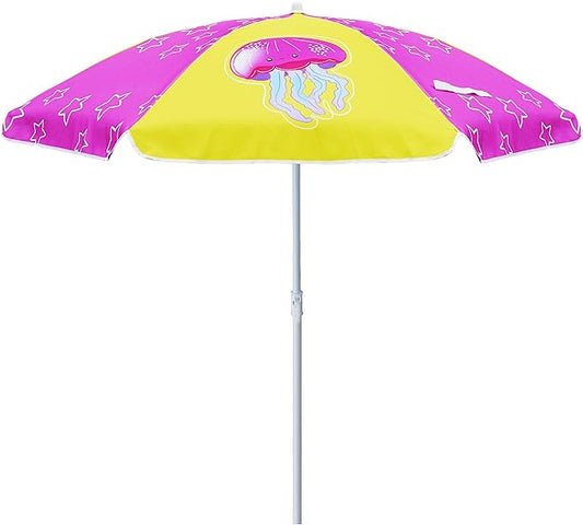 AMMSUN 5ft Seaside Umbrella for Sand Box Water Table Picnic Table - Kids Durable Umbrellas for children Beach Camping Garden Outdoor Play Shade Pink Yellow Jellyfish