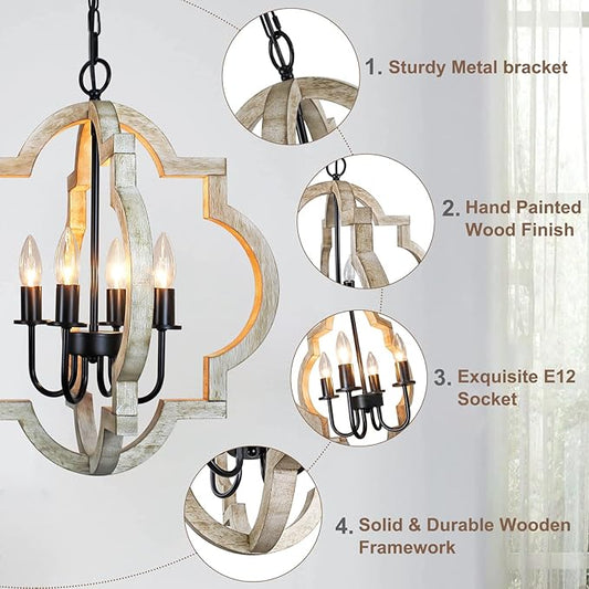19.49'' Farmhouse Orb Chandelier, 4-Light Rustic Dining Room Light Fixture, Farmhouse Light Fixtures Adjustable Height, Hanging Pendant Lighting for Dining Room Kitchen Island Entryway Foyer