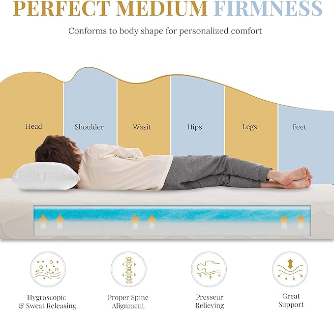 6 Inch Twin Size Memory Foam Mattress in a Box for Kids, Relieve Pressure with Medium Firm Support, Fiberglass Free, CertiPUR-US Certified