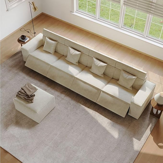 145" Power Sofa,Modular Sectional Couches for Living Room,Modern Large Sofa with Recliners,Comfy Velvet Cloud Couch with Deep Seat with 1 Ottoman,Pet Friendly,Free Combination for Home(Beige)