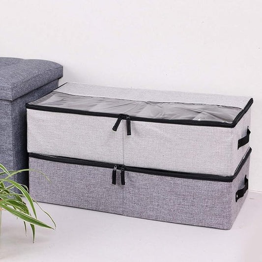 AARAINBOW 2 Packs Foldable Under Bed Clothes Organizer with Lids, Underbed Storage Container with Adjustable Dividers, UnderBed Storage Bins with Handles and Clear Window (Gray+Light Gray)