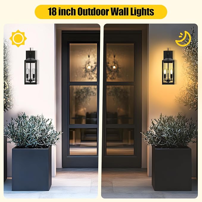 18'' Large Outdoor Wall Lights, Exterior Waterproof Modern Wall Sconce Light Fixture, Industrial Front Porch Light with Clear Glass, Matte Black Gold Anti-Rust Outdoor Lights for House Garage Doorway
