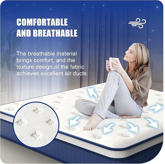 Mattress Soft and Breathable Cotton Ergonomic Design Individually Pocketed Reinforced Springs All Around Quiet Sleep 10-Year Warranty Mattress (12 Inches, Queen NEW)