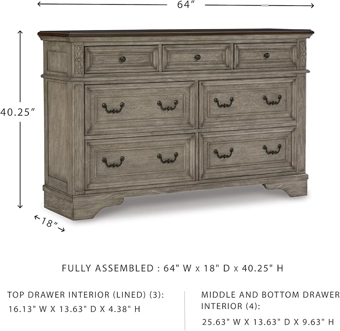 Signature Design by Ashley Londenbay Classic Farmhouse 7 Drawer Dresser, Brown & Gray
