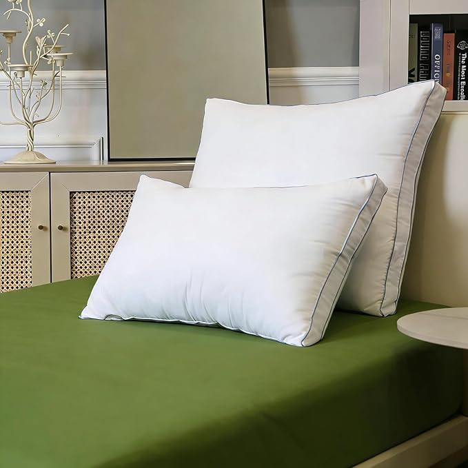 Goose Down Pillows, Standard Size Set of 2 with 3-Layer Design, Hotel Down Bed Pillow for Side, Back, and Stomach Sleepers, Soft 600 Thread Count Cotton Cover–Luxury Hotel Pillows Quality(20" x 26")