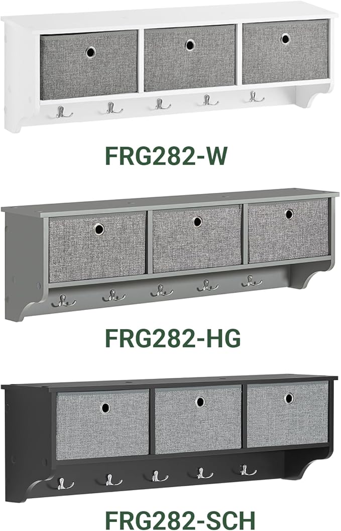 SoBuy Wall Shelf with Hooks, Coat Rack Wall Mount with Shelf Entrywall Storage Cabinet Unit with 3 Baskets 5 Hooks, Black, FRG282-SCH