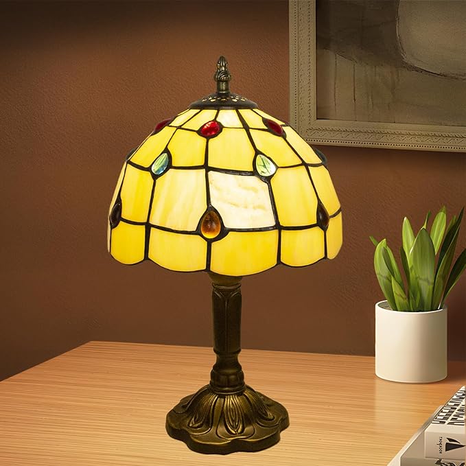 Crefotu Tiffany Style Table Lamp, 3 Color Temperatures Bedside Lamp, 8 Inch Stained Glass Desk Light for Home Office Bedroom Living Room (Phoenix Tail Pattern)