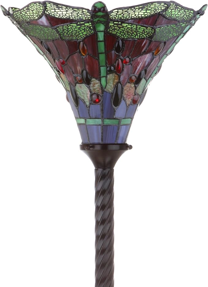 JONATHAN Y 71" Bronze/Green Dragonfly Tiffany-Style LED Floor Lamp, Traditional Standing Light for Living Room, Multi-Color Stained Glass Shade, LED Bulb Included (JYL8002B)
