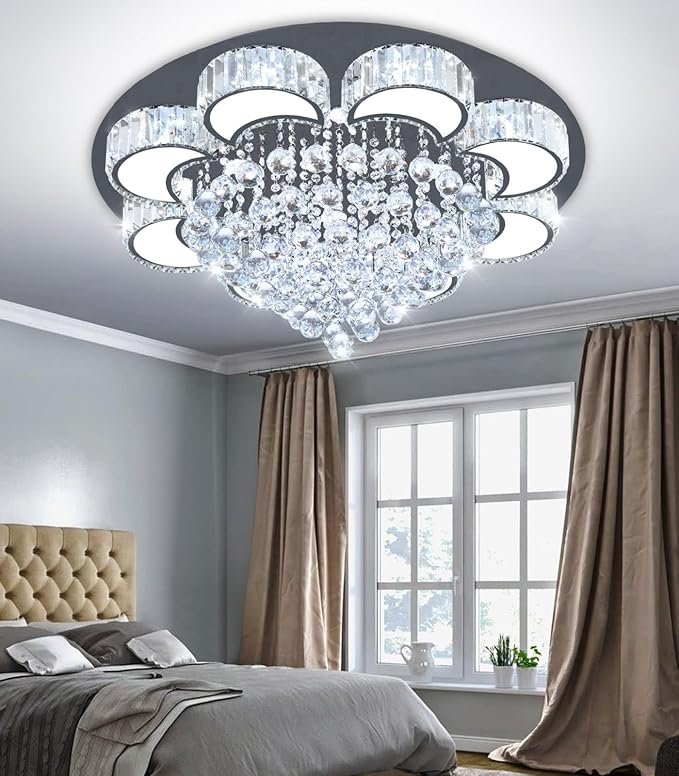 31.4'' Black Modern Crystal Chandeliers for Dining Room LED Dimmable Light Fixtures Flush Mount Light Living Room Bedrooms