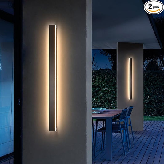 Modern Outdoor Wall Light Fixture, 2pack 39inch Black LED Outdoor Lights, Modern Porch & Patio Sconce, 3000K Long Strip Light Fixture Outside for House, Garage, Front Door