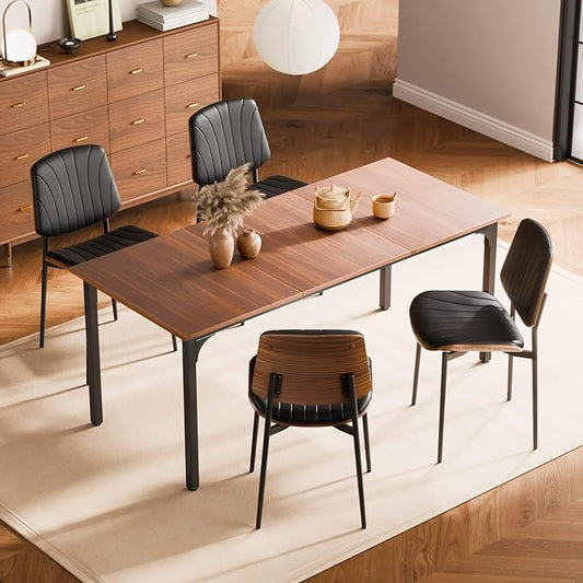 VEVOR Modern Dining Room Accent Chairs Set of 6, Upholstered Leather Side Chair for Dining Room, Space-Saving Kitchen Chair with Thick Cushions and Metal Legs, Black