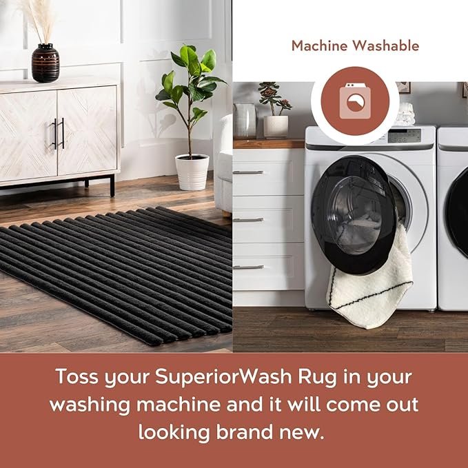 Nuloom SuperiorWash Collection Kai Charcoal, 7'6" x 9'6", Fluffy and Cozy, High Traffic, Stain Resistant, Easy Clean, Durable Washable Area Rug for Bedroom, Living Room, Dining, Den, Foyer, Entryway