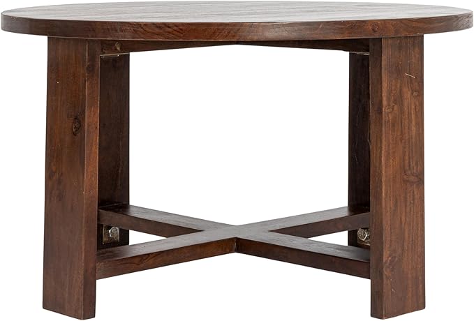 Creative Co-Op Elegant Acacia Trestle Round Coffee Table, Walnut