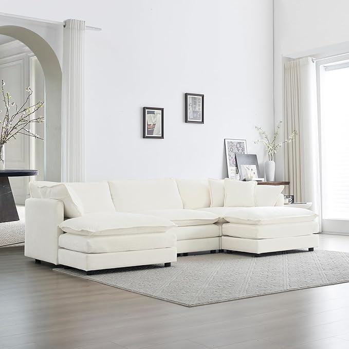 Luxury Modular Sectional Sofa with Ottoman, 111.5" Overstuffed U-Shaped Cloud Sofa, Premium Chenille Fabric Deep Seat Couch, Extra Wide Sectional for Living Room, Apartment & Office | Layer Cushions