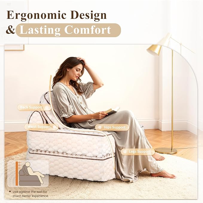 MALOL Folding Sofa Bed, 3-in-1 Convertible Sleeper Chairs with Pillow,Back Support, Fuzzy Fabric Floor Couch Bed for Adults, Boneless Couches Living Room, Bedroom, Apartment,Beige