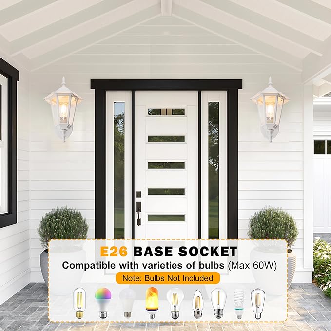 Outdoor Wall Lantern, Exterior Waterproof Wall Light Fixtures with Clear Glass, Die-Aluminum Porch Light, Anti-Rust Outside Lighting for Patio Front Door Entryway, Matte White, 2-Pack