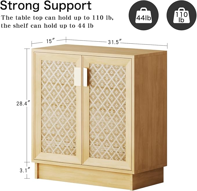 Sideboard Buffets Storage Cabinet, Boho Rattan Accent Cabinet with Doors, Farmhouse Buffet Console Table Coffee Bar for Entryway Kitchen Dining Room, Floral Rattan