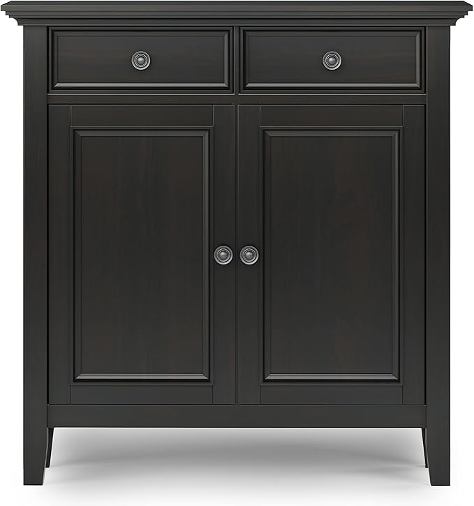 SIMPLIHOME Amherst 36-inch Wide Transitional-Style Storage Cabinet in Hickory Brown with Drawers and Adjustable Shelves for Entryway or Living Room