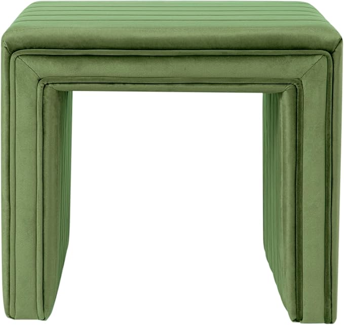 Spatial Order Modern Channel Tufted Velvet Ottoman | Spatial Order Home Décor | Ottoman for Living Room & Bedroom - Green