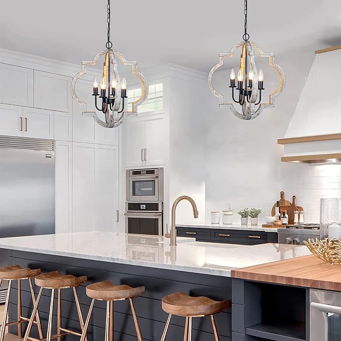 19.49'' Farmhouse Orb Chandelier, 4-Light Rustic Dining Room Light Fixture, Farmhouse Light Fixtures Adjustable Height, Hanging Pendant Lighting for Dining Room Kitchen Island Entryway Foyer