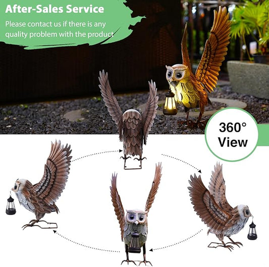 Goodeco Garden Owl Statue with Solar Lantern - 21" Large Elegant and Cute Owl Figurine for Home & Outdoor Use, Perfect Gardenning Gifts
