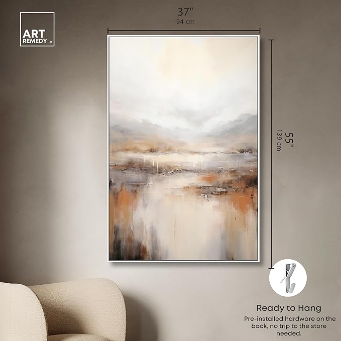 Art Remedy Natural Cascades Canvas Muted Abstract Wall Art, White Frame, 36" x 54"