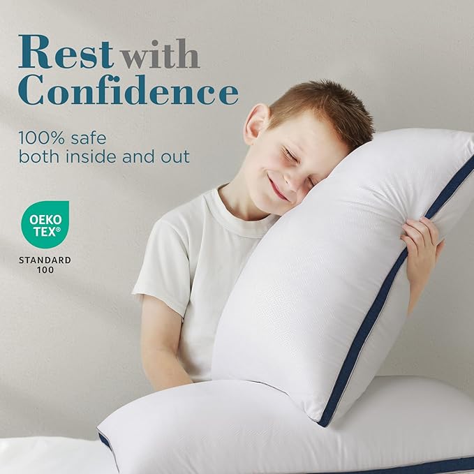 viewstar Bed Pillows King Sizes Set of 2, Hotel Quality Cooling Down Alternative Gusseted Pillows for Side, Back, or Stomach Sleepers, Navy