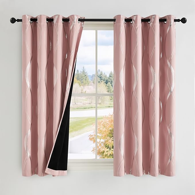 NICETOWN 100% Blackout Pink Curtains for Bedroom and Living Room, Easy Care Solid Thermal Insulated Grommet Panels and Drapes for Bedroom Decoration, 52 x 63, 2 Panels