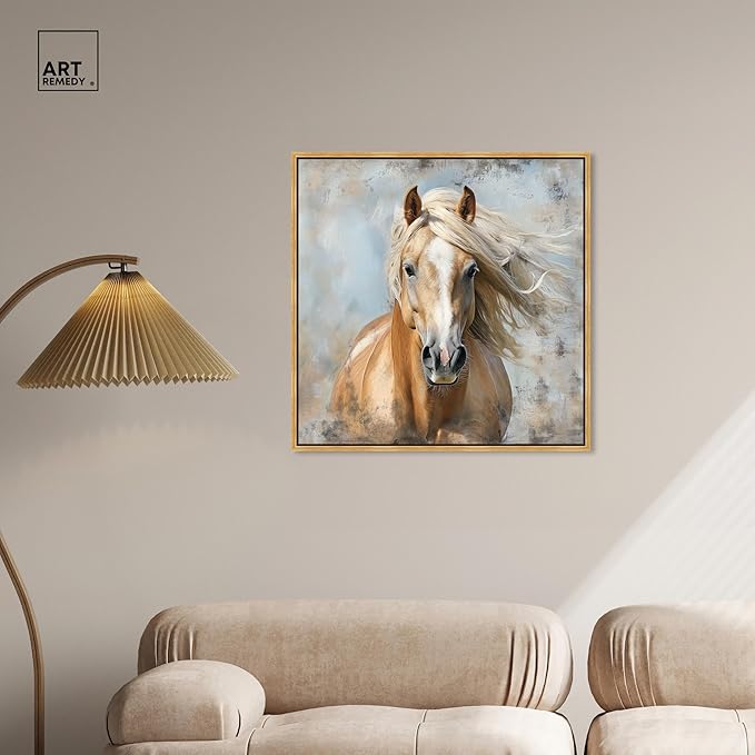 Art Remedy Rustic Rider Canvas Horse Wall Art, Gold Frame, 30" x 30"