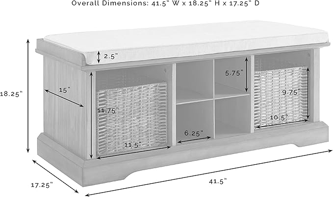 Crosley Furniture Brennan Entryway Storage Bench with Bins and a Shoe Rack Organizer, White