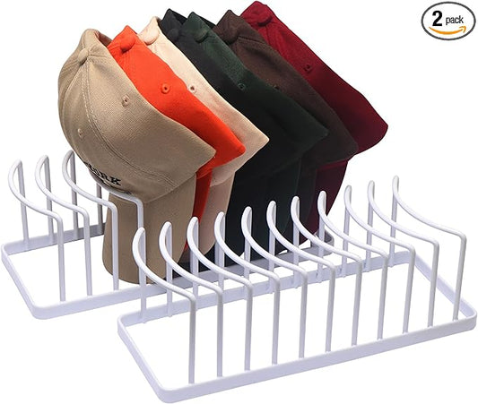 Hat Organizer for Baseball Caps - 2 Pack Space Saving Hat Stand Hold 20 Caps - Premium Metal Hat Rack for Baseball Caps Display & Organizer - No Install Hat Holder for Closet