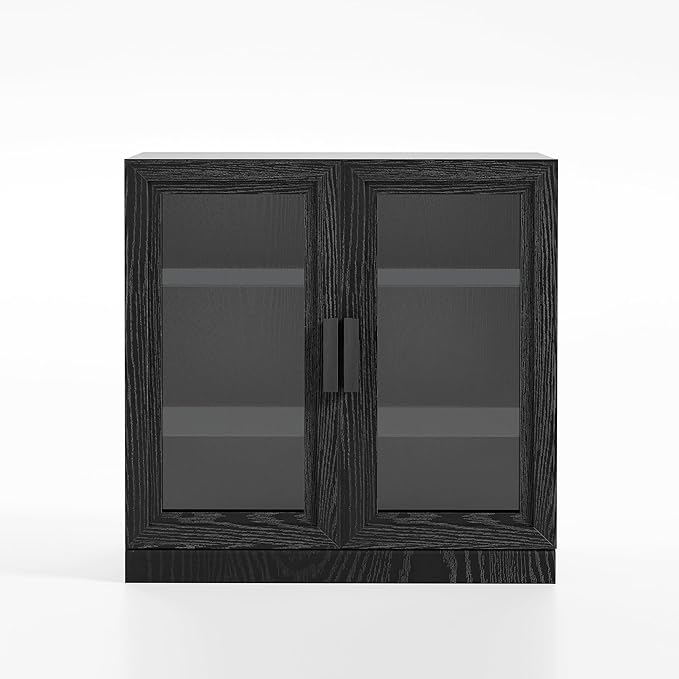 Casaphoria Adam Sideboard Buffet Cabinet with Storage, Display Cabinet with Glass Doors & Adjustable Shelves, 31" W x 36" H Buffet Cabinet for Entryway Kitchen Living Room, Black