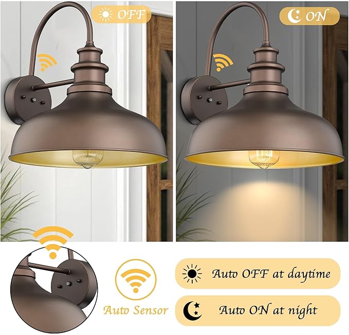 Bestshared Dusk to Dawn Sensor Farmhouse Barn Light, Outdoor Wall Sconce, Outdoor Wall Lantern for Porch, Exterior Light Fixtures Porch Lights (Orb+Gold, 2 Pack)