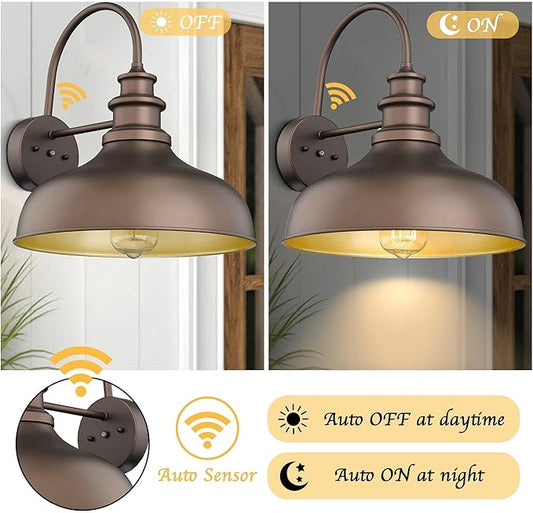 Bestshared Dusk to Dawn Sensor Farmhouse Barn Light, Outdoor Wall Sconce, Outdoor Wall Lantern for Porch, Exterior Light Fixtures Porch Lights (Orb+Gold, 2 Pack)