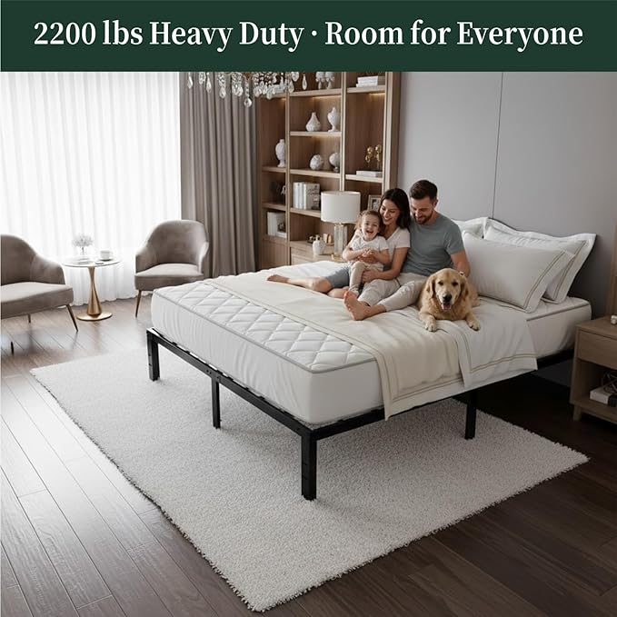 King Size Bed Frame, 14 Inch Metal Platform Bed Frames with Heavy Duty Steel Slat Support, No Box Spring Needed, Easy Assembly, Under Bed Storage