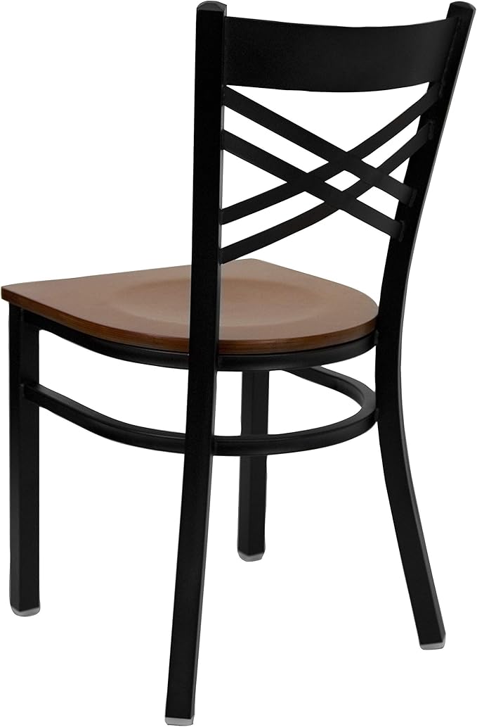 Flash Furniture HERCULES Series Black ''X'' Back Metal Restaurant Chair - Cherry Wood Seat