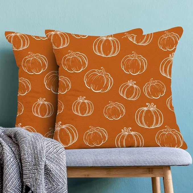 BETGINY Fall Pillow Covers 20 X 20 Inch Set of 2 for Fall Decor Throw Pillow Covers Orange Pumpkin Cushion Cases Autumn Thanksgiving Decorative Outdoor Pillows for Couch Home Sofa Living Room