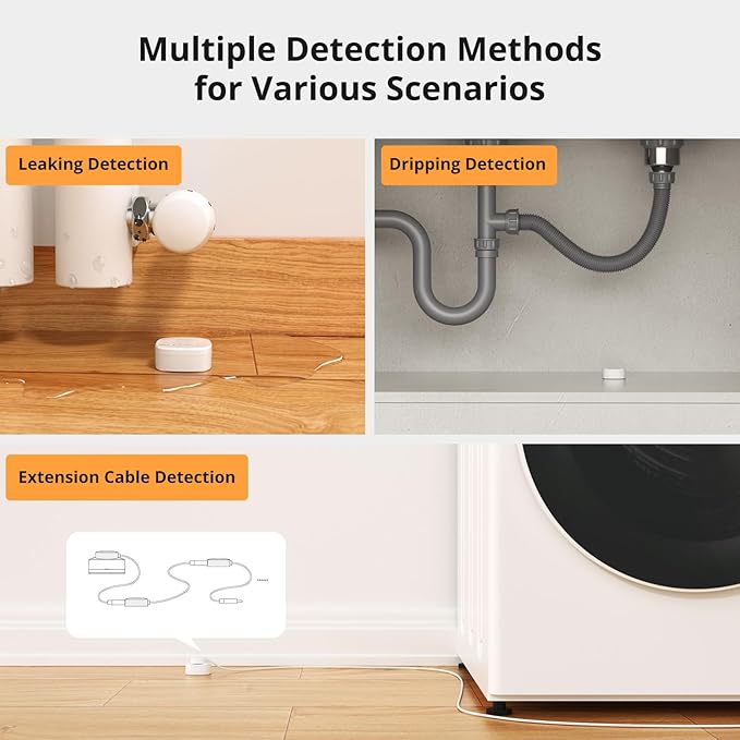 SONOFF SNZB-05P Zigbee Water Leak Sensor with Detection Cable for Alarm System and Smart Home Automation, Wireless Mini Flood Detector for Kitchen Bathroom Basement 1Pack