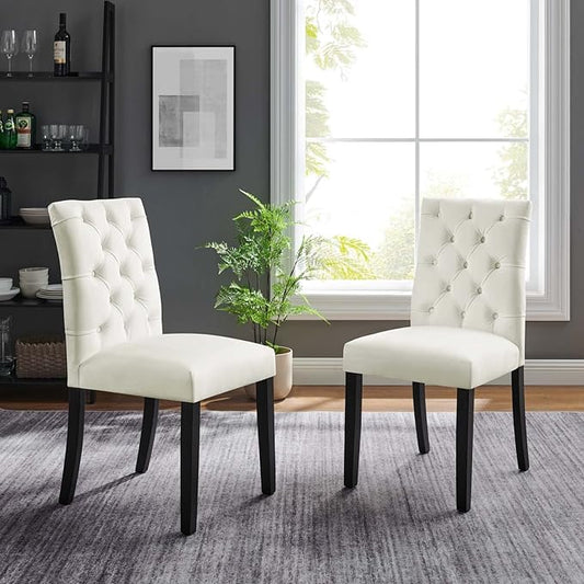 Modway EEI-5011-WHI Duchess Performance Velvet Dining Chairs - Set of 2, White
