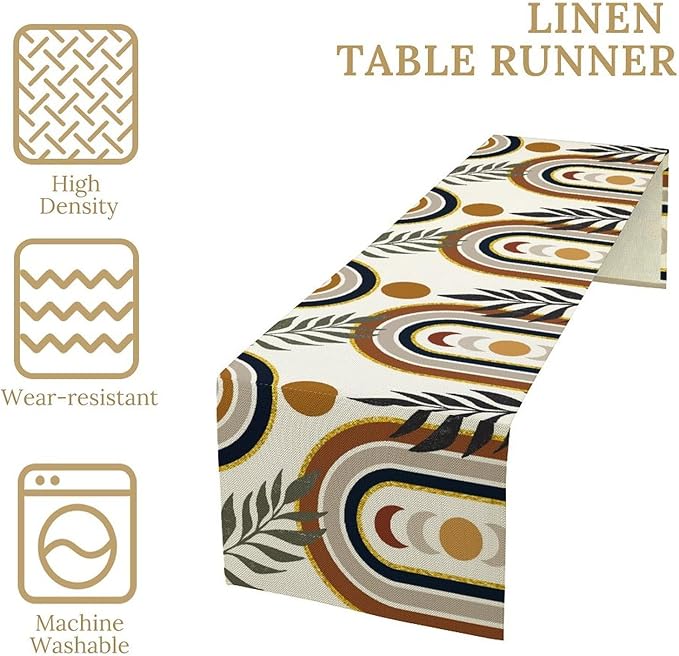Mid Century Modern Table Runner Sun Tropical Leave Minimalistic Rainbow Boho Decor for Kitchen Party Home Dining Room Table 13x70in