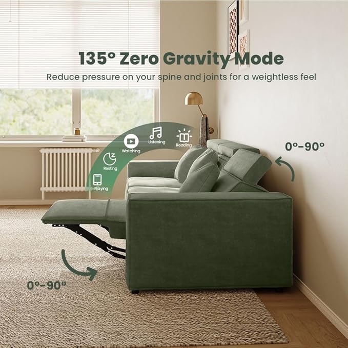 84.27''Power Sofa,Modern Recliner Sofa for Living Room,Green Sectional Sofa with Performance Fabric,Modular Couch Design, Pet Friendly,Free Combination for Home(Green)