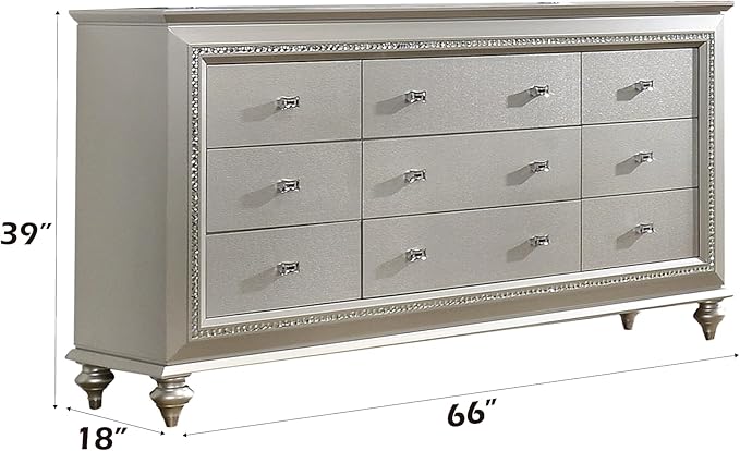 Acme Kaitlyn Rectangular Wood 9-Drawer Dresser with in Champagne White