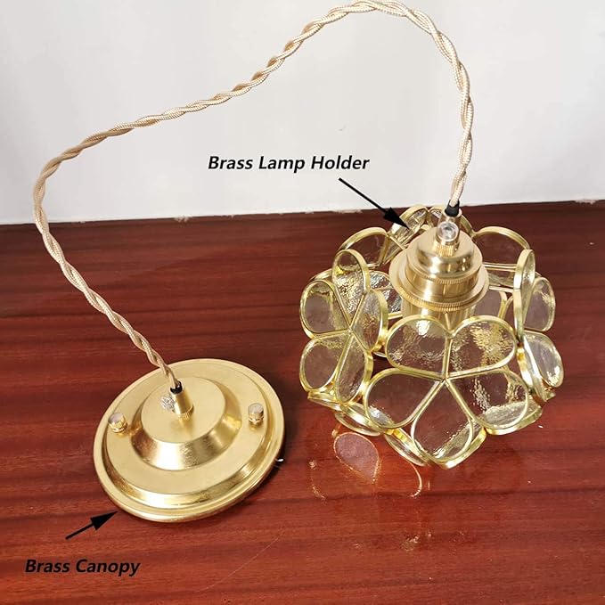 Bieye L10744 Petals Tiffany Style Stained Glass Ceiling Pendant Light with 8-inch Wide Lampshade (Clear, 8" Cherry Blossom)